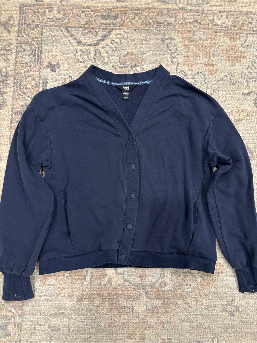 Athleta Navy Button-Front V-Neck Cardigan